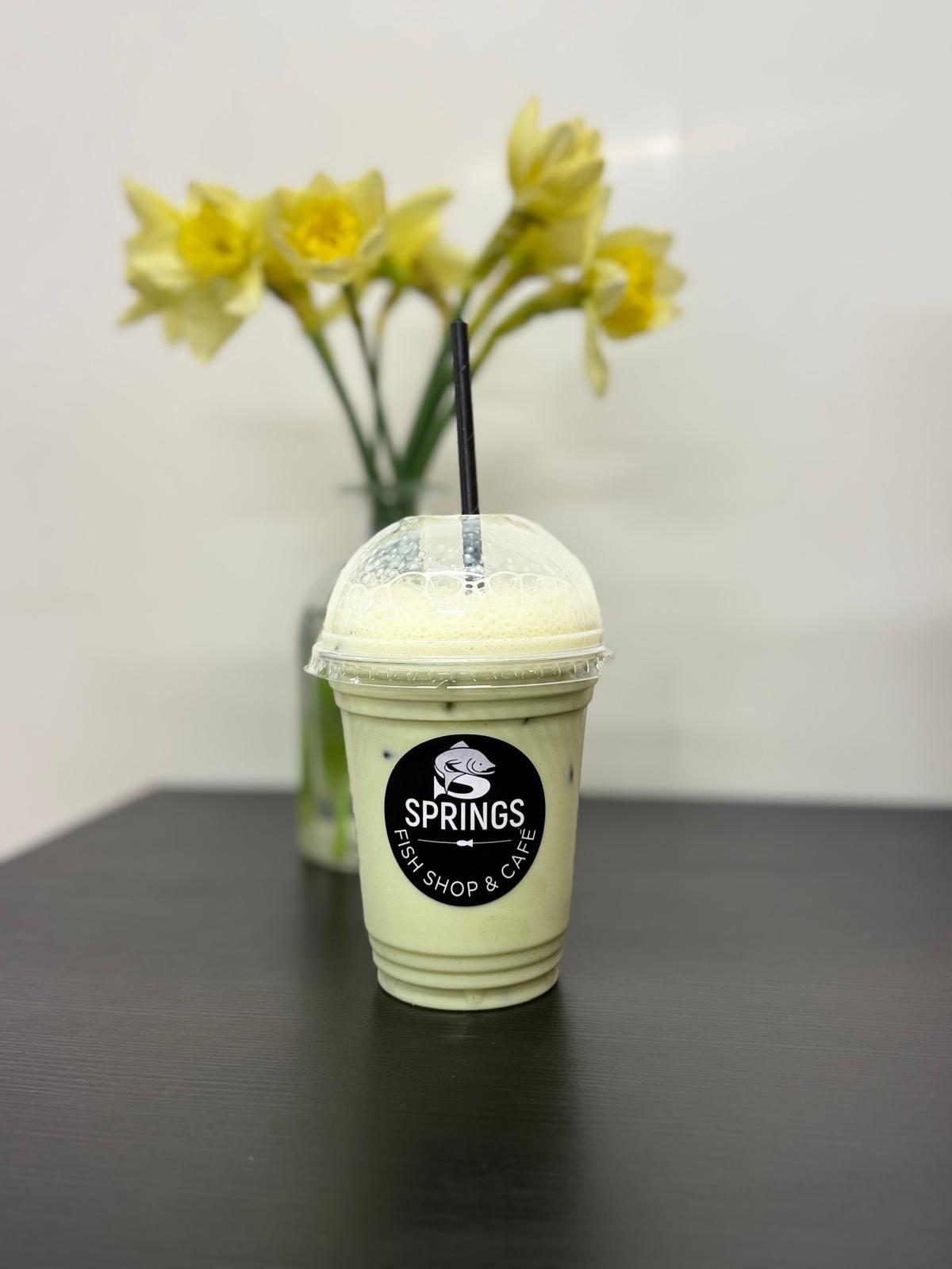Iced matcha drink from Springs Fish Shop and Café.